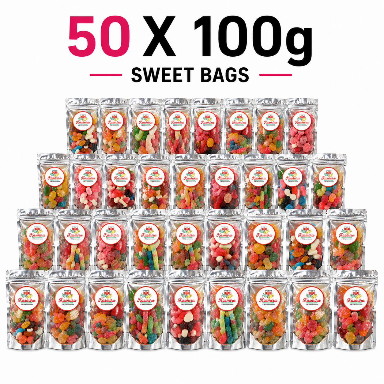 50 x 100g Halal Pick & Mix Sweet Bags – Wholesale Bundle UK