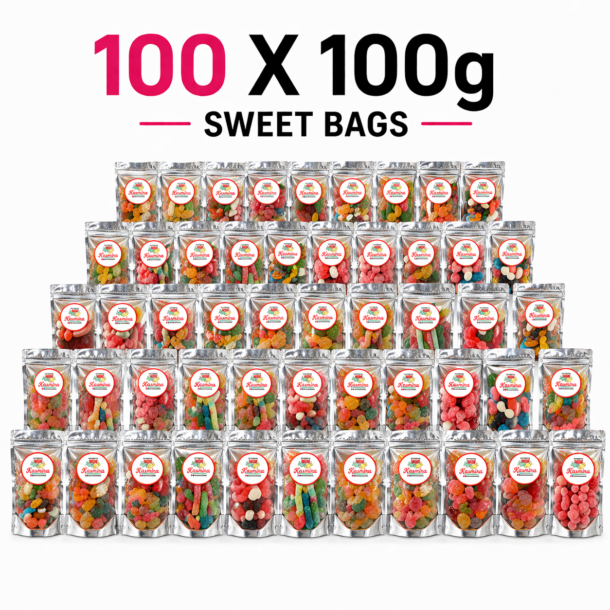 100 x 100g Halal Sweet Bags – Bulk Wholesale Business Pack UK