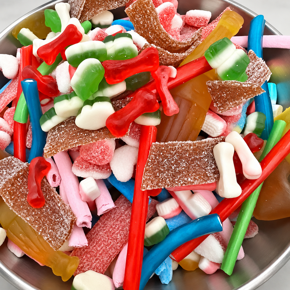 Close-up of colourful jelly and fizzy sweets in Kasmira Sweets Mega Mix