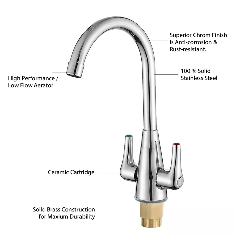 Chrome kitchen sink mixer tap with twin levers
