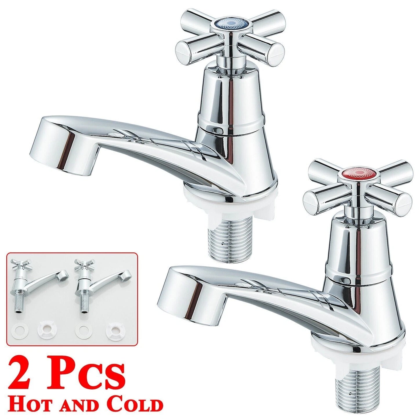 Traditional Hot & Cold Twin Taps Set – Pair for Bath or Basin | Free UK Delivery