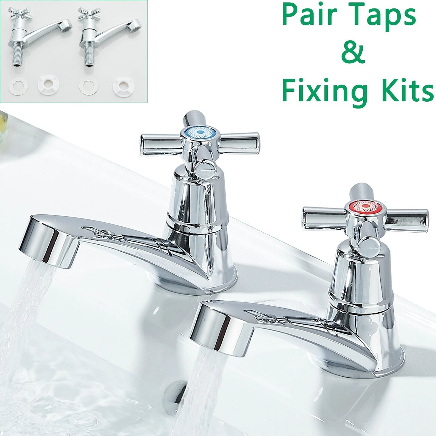 Traditional Hot & Cold Twin Taps Set – Pair for Bath or Basin | Free UK Delivery