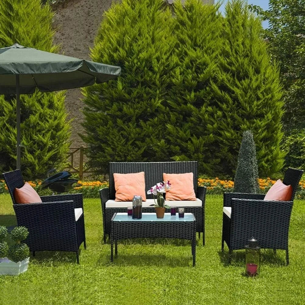 4 Piece Garden Rattan Furniture Table Chairs Sofa Wicker Outdoor Patio Set
