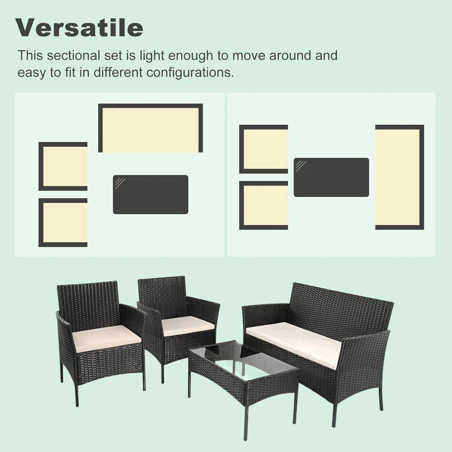4 Piece Garden Rattan Furniture Table Chairs Sofa Wicker Outdoor Patio Set
