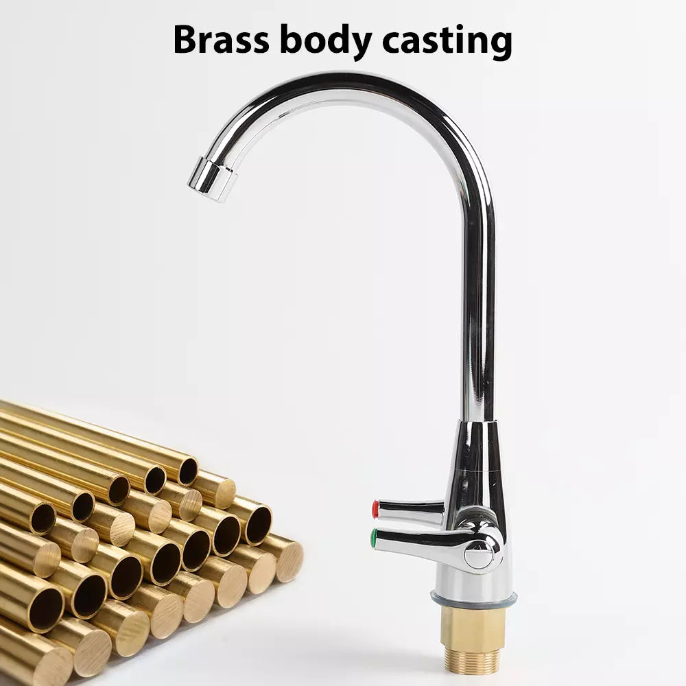 Chrome kitchen sink mixer tap with twin levers