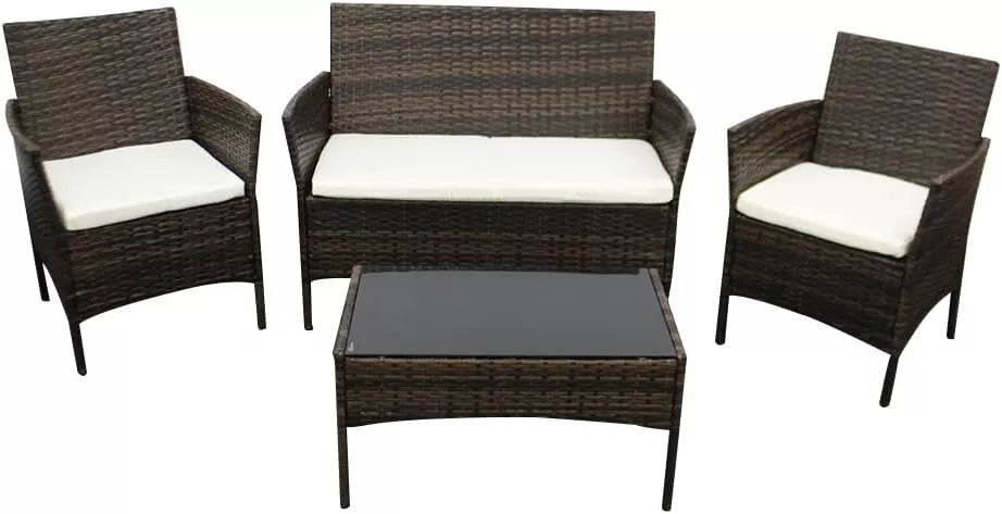 4 Piece Garden Rattan Furniture Table Chairs Sofa Wicker Outdoor Patio Set