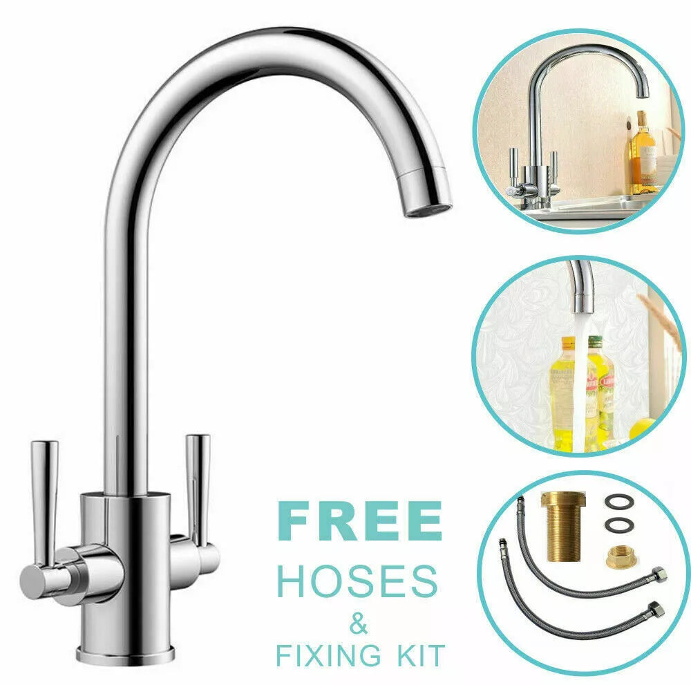 Chrome kitchen sink mixer tap with twin levers