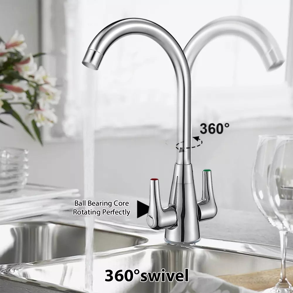 Chrome kitchen sink mixer tap with twin levers