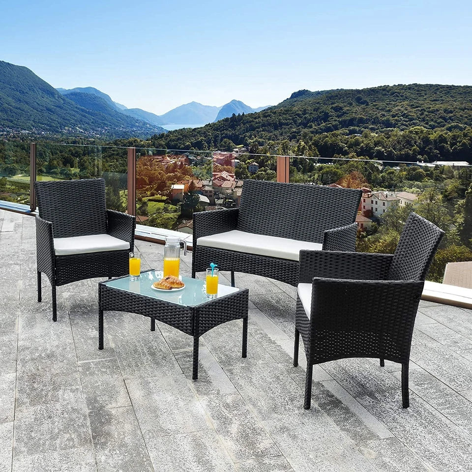 4 Piece Garden Rattan Furniture Table Chairs Sofa Wicker Outdoor Patio Set