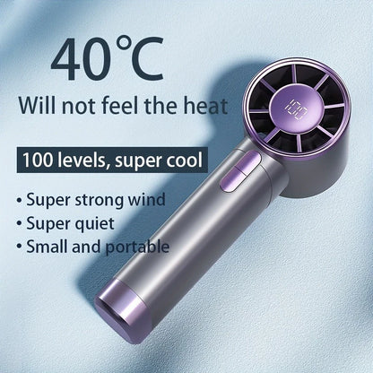Turbo Handheld Mini Fan – 100-Speed, Rechargeable, LED Display, Fast UK Delivery