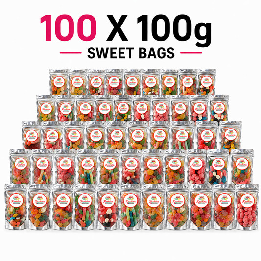 100 x 100g Halal Sweet Bags – Bulk Wholesale Business Pack UK