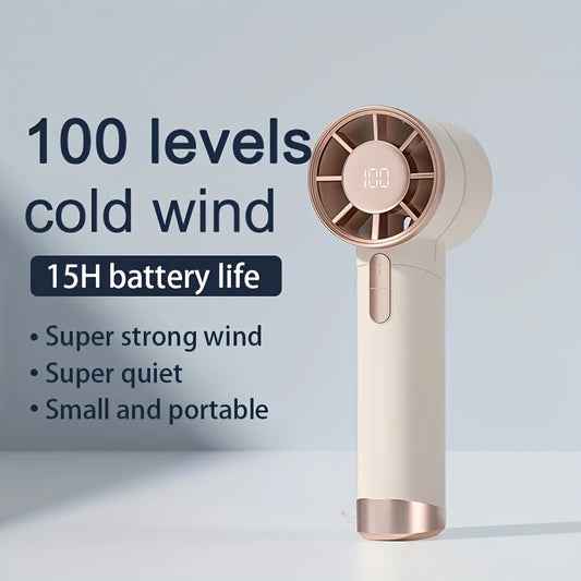 Turbo Handheld Mini Fan – 100-Speed, Rechargeable, LED Display, Fast UK Delivery