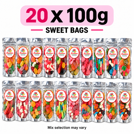 Kasmira Sweets bulk bundle of 20 x 100g sweet bags; mix selection may vary