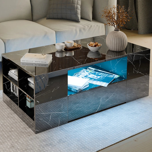 Modern LED coffee table with storage and high gloss finish