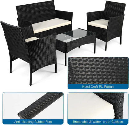 4 Piece Garden Rattan Furniture Table Chairs Sofa Wicker Outdoor Patio Set