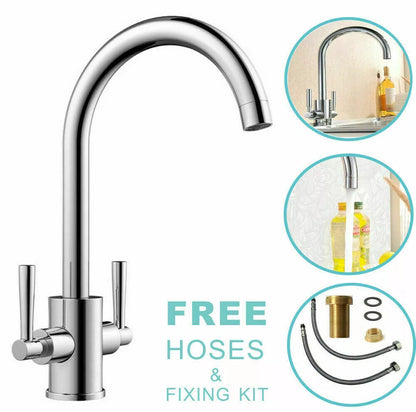 Chrome kitchen sink mixer tap with twin levers