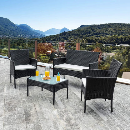 4 Piece Garden Rattan Furniture Table Chairs Sofa Wicker Outdoor Patio Set